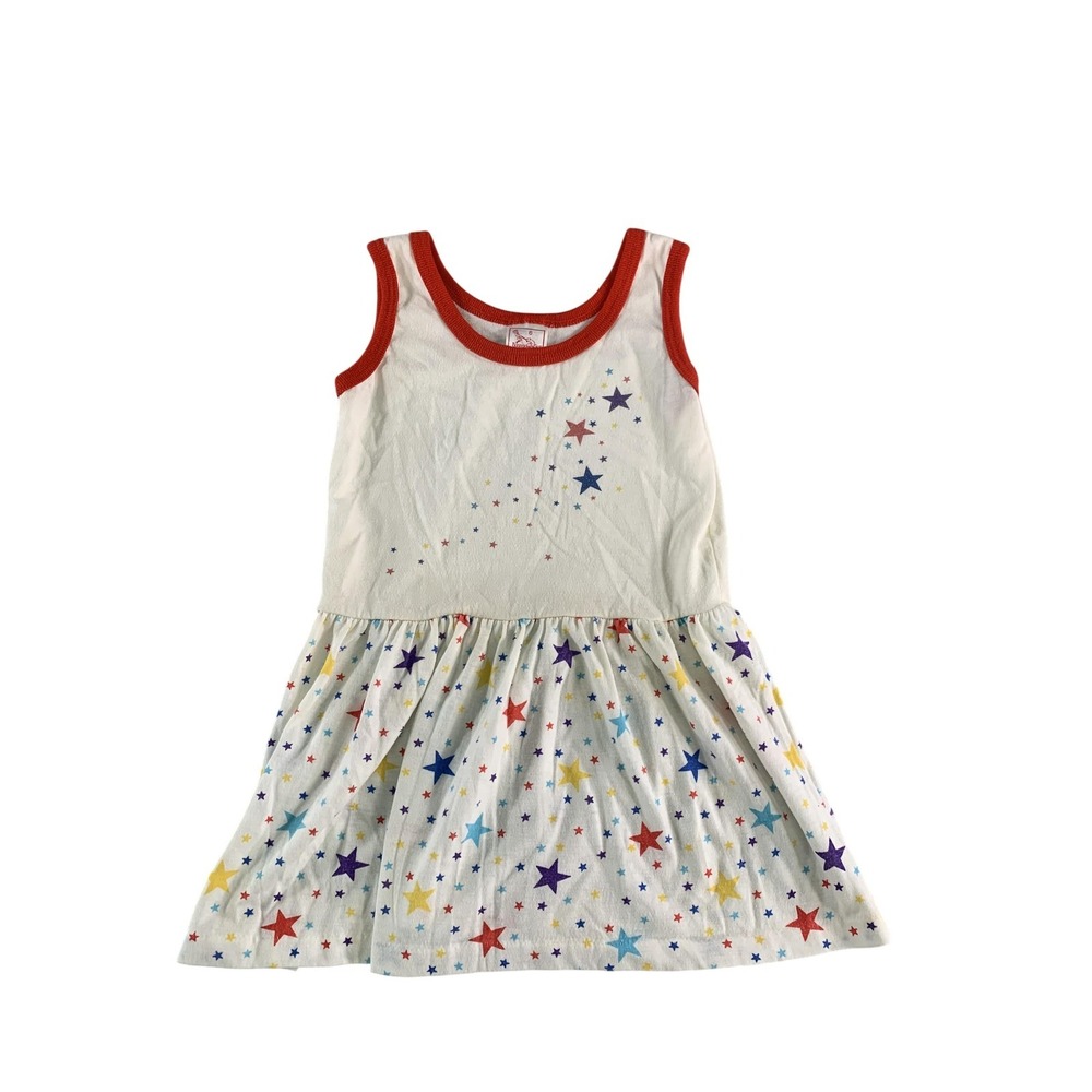Buster Brown Dress Girls 6 White Red Star Print Sleeveless Ringer Knit Made USA